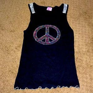 Tank 14-16 girls glitzy, shiny, sparkly, black EUC